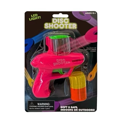 Kids Foam Disc Gun Toy, Flying Disc Shooter Pink Gun 16 Discs LED Light