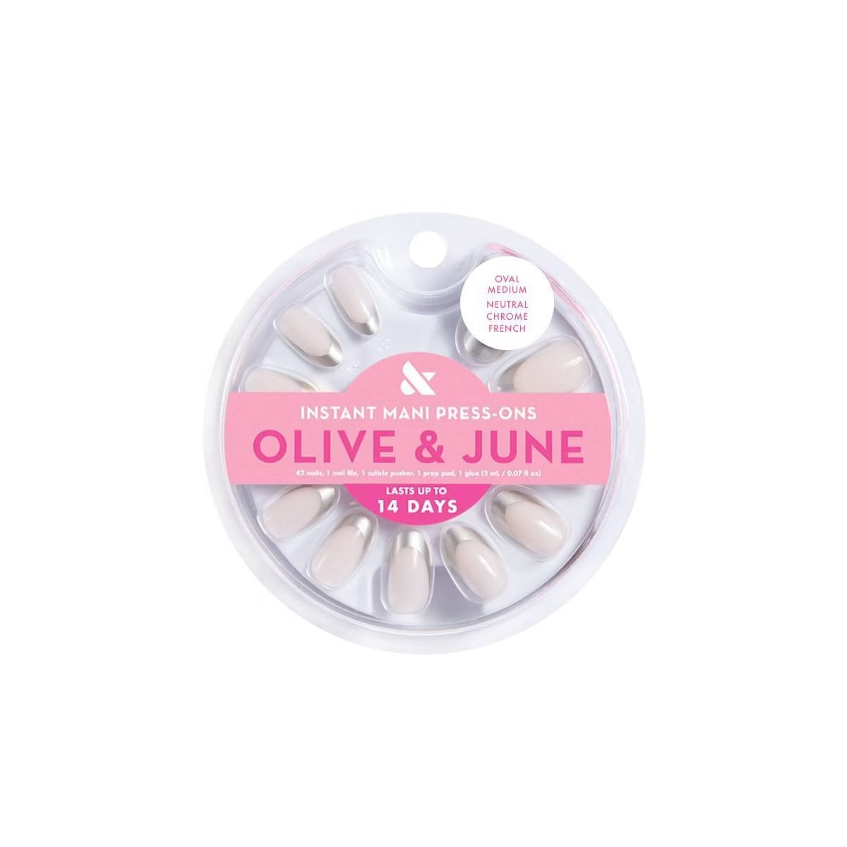 olive & june press-on fake nails - m oval - neutral chrome french