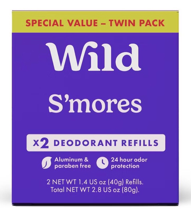 wild cosmetics aluminum-free duo deodorant refills - s'mores - 1.4oz/2pk