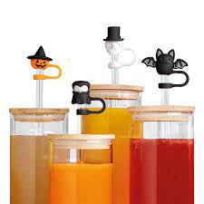 ototo boo team straw toppers set of 8- straw covers cap for tumblers, covers, caps for tumbler accessories, cute water bottle accessories, goth halloween spooky witchy gifts, witch