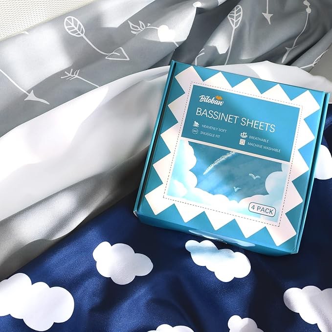 Baby Bassinet Sheets 4 Pack Compatible with Graco Pack and Play Dome LX/Day2Dream(not playard) and Pamo Babe 4 in 1 Portable Crib(only for Bassinet), Ultra Soft & Skin-Friendly, Washer & Dryer