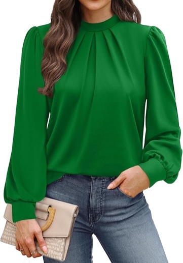 wiholl long sleeve shirts for women mock neck tops pleated front blouses dressy casual fall clothes 2025 fashion