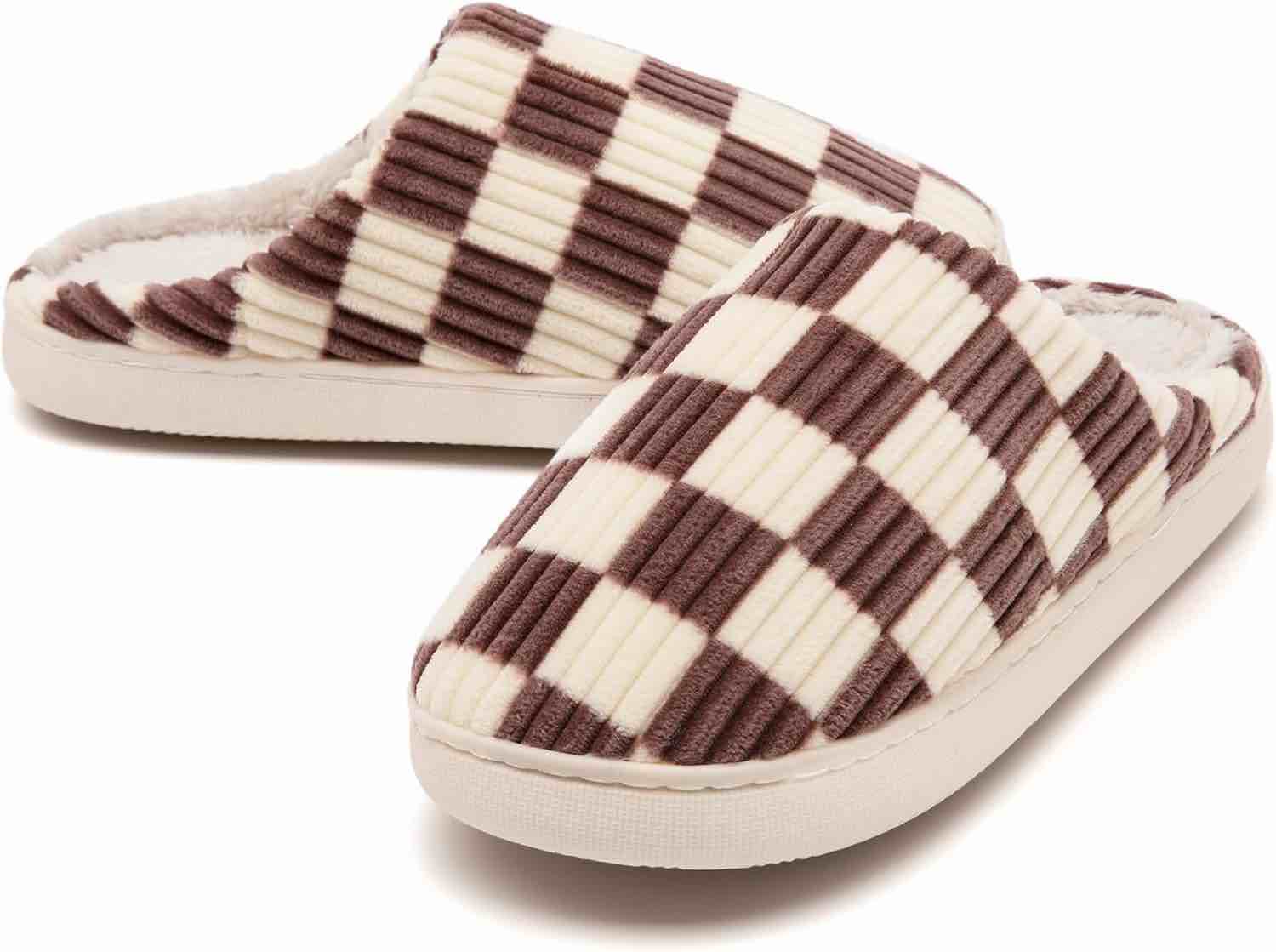 Women Men House Slippers,Fuzzy Plaid Slides Memory Foam Checkered Slippers Slip on Anti-Skid Sole Bedroom Cloud Sippers Indoor Outdoor (38-39)