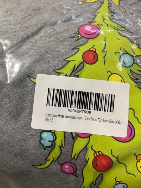 Beopjesk Christmas Shirts Womens Leopard Plaid Trees Printed Casual Short Sleeve Graphic Tees Tops(722-Tree-Grey,XXL), XX-Large