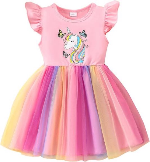 GOTHLETIC Little Girls Tulle Tutu Dress - Toddler Kids Flutter Sleeve Princess Sundress Casual Summer Outfit Clothes for 2-7Y