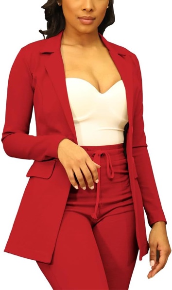 pinsv women casual blazer open front long sleeve work business suit jacket womens lightweight lapel button blazers jackets red l