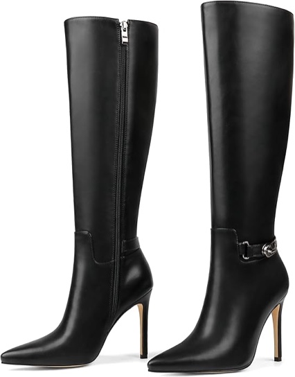 (us- 8.5) coleter women's knee high boots pointed toe stiletto buckle dress boots slouch zipper heeled boots
