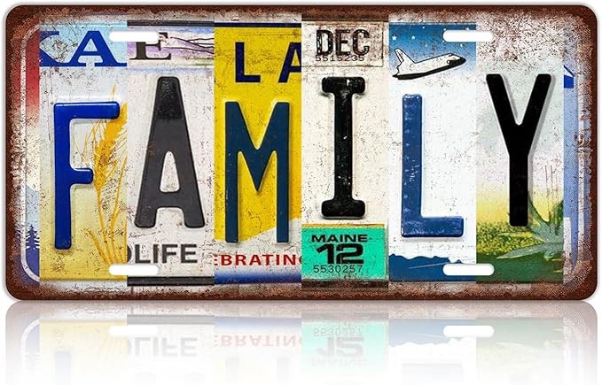 Vintage Family Metal Tin Sign License Plate Wall Decor 12 x 6 Inches