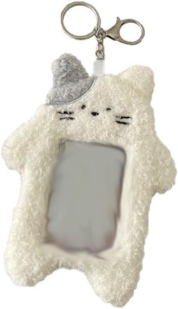 White Cartoon Plush Photocard Holder with Keychain Pendant Kawaii Cat Cute Card Sleeve Student Card and ID Cases