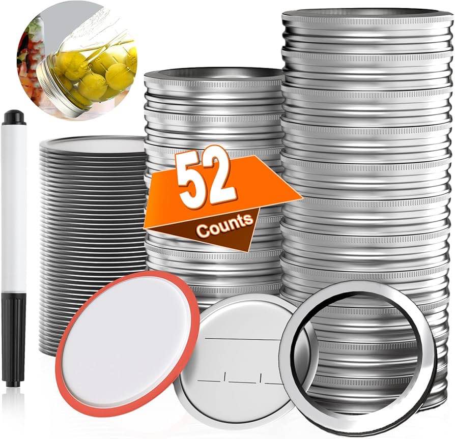 UNERVER 52 PCS Mason Jar Lids and Rings Regular Mouth, Reusable Canning Lids for Mason Jars, Food Gr