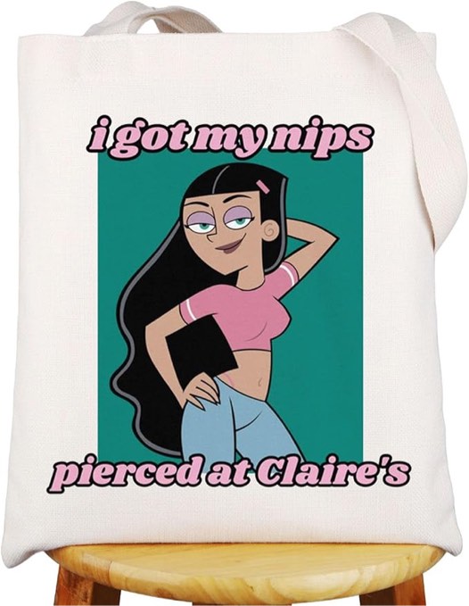 G2TUP Cartoon Tote Bag I Got My Nips Pierced At Claire's Dark Humor Gifts Cartoon Lover Gifts (I Got My Nips)