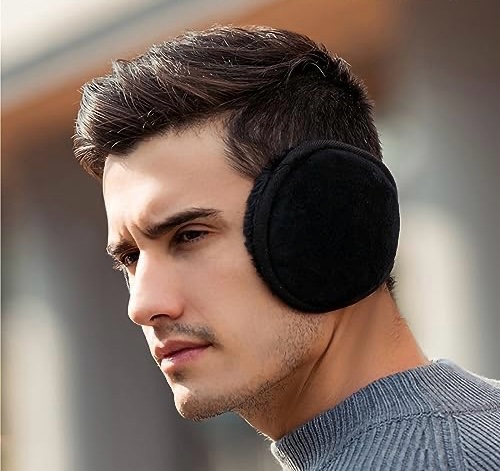 Winter Men Earmuffs — Big Size Foldable Polar Fleece Ear Warmers — Adjustable Ear Muffs For Outdoor Activities (White)