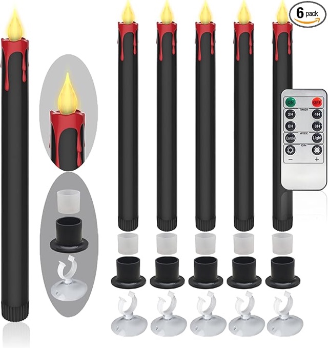 VICANBLE LED Flameless Taper Candles — Timer Function, 6-Pack (Color May Vary)
