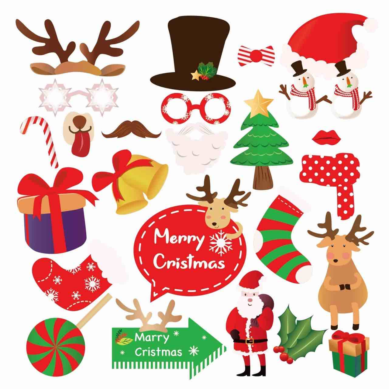 Christmas Photo Booth Props,Santa Claus Props,Ginger Photo Booth Props,Christmas Themed Party Decorations (25pcs)