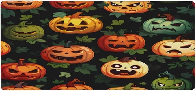 Large Desk Mat with Stitched Edges, Witchy Pumpkins Office Desk Pad, Anime Gaming Mouse Pad, Extended Keyboard and Mouse Mat,35.4x15.7 inch Waterproof Desk Writing Pad for Office and Home