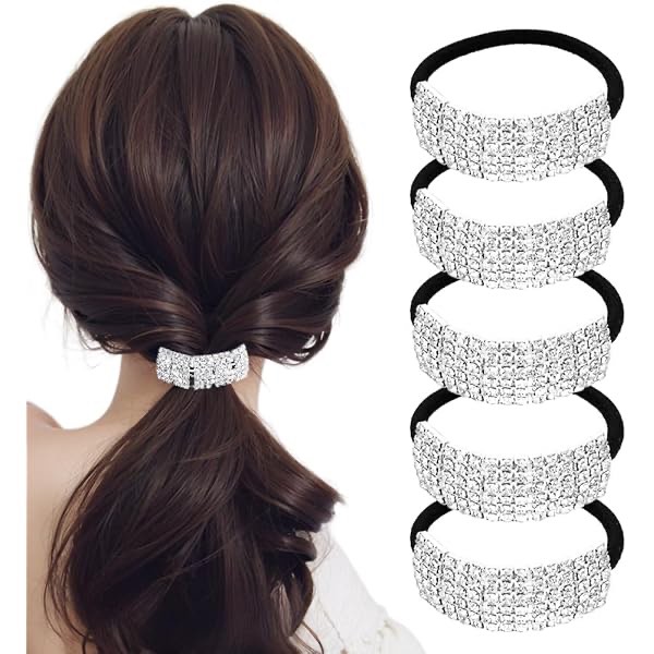 Faerie 12Pcs Rhinestone Stretch Hair Tie, Ponytail Headband, Crystal Elastic Hair Tie, Women and Girls Hair Accessories Set, black