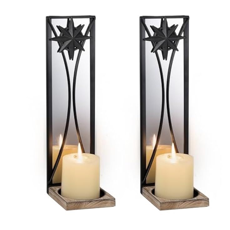 Mirrored Candle Sconces,Iron Wall Candle Holder Set of 2?Metal Gothic Wall Decorations for Home,Living Room, Bathroom, Dining Room?Farmhouse