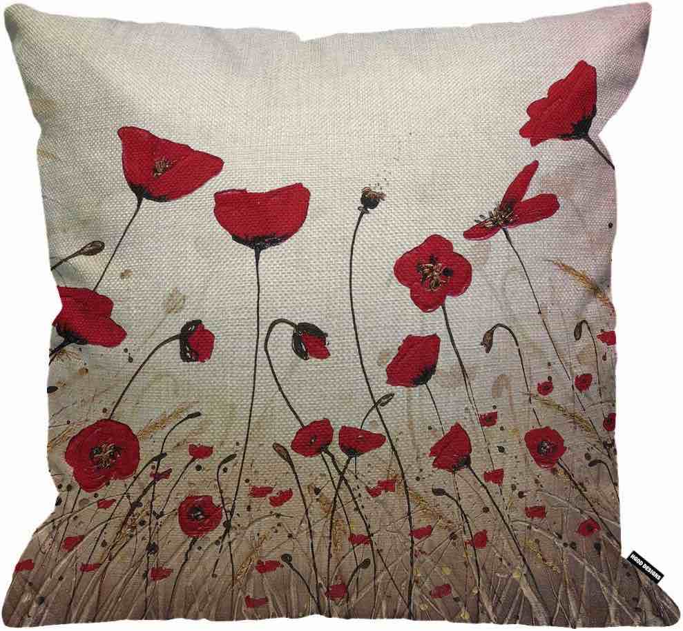 HGOD DESIGNS Throw Pillow Case Red Poppies Cotton Linen Square Cushion Cover Standard Pillowcase for Men Women Home Decorative Sofa Armchair Bedroom Livingroom 18 x 18 inch