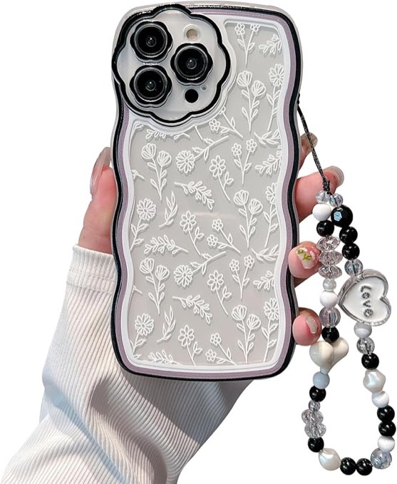 Dyale Compatible for iPhone Case for Women Girls,Cute Wave Border Flower Floral Clear