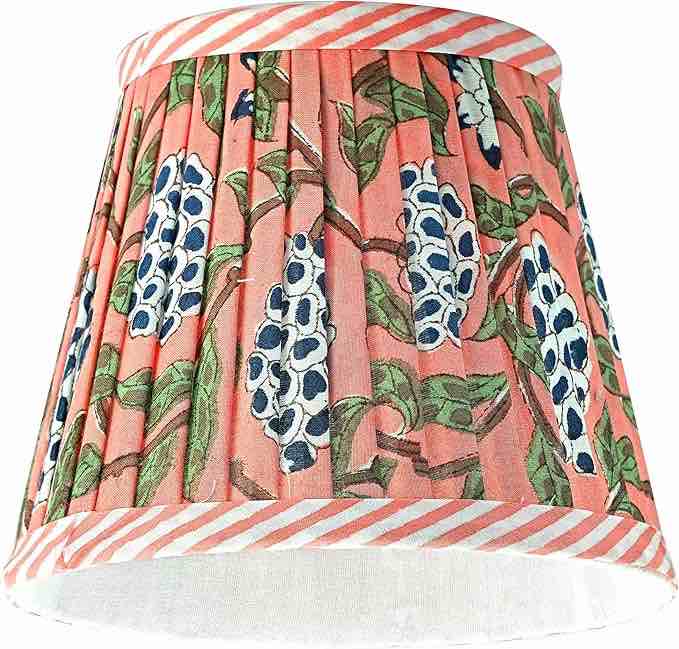 Ridhi Pleated Block Print Lamp Shade Dark Salmon Floral Medium 4" Top x 6" Bottom x 5" High Spider with Harp and Finial Fitting Pack of 2