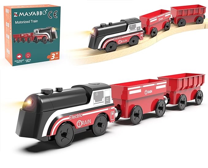 Battery Operated Train for Wooden Track, Motorized Train for Toddlers 3+ Years Old, 3Pcs Trains Toy Set Electric Trains Compatible with Thomas, Brio, Chuggington, Melissa and Doug