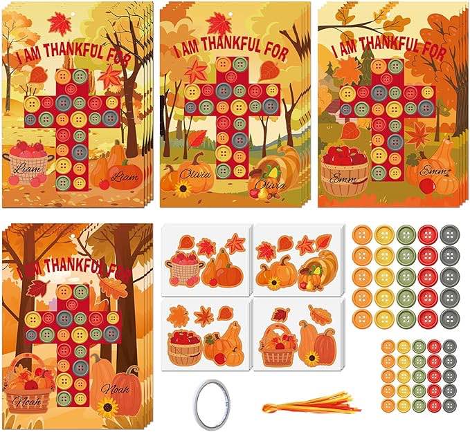 Simgoing 16 Set Thanksgiving Crafts I Am Thankful for Fall Crafts DIY Religious Cross Button Kit I Am Thankful Card to Write for Thanksgiving Day Fall Sunday School Classroom Party Activities