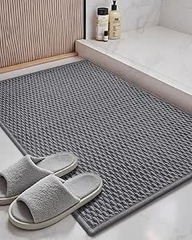 Color&Geometry Bathroom Rugs with Rubber Backing, Non Slip Machine Washable Bath Mat, Soft Absorbent Chenille Boho Carpet for Bathroom Floor, Tub and Shower,16"x24", Dark Grey