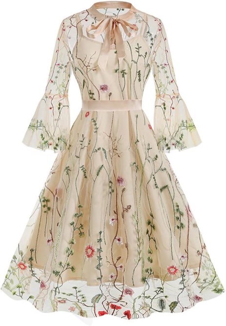 Zcargel Floral Long Dress Butterfly Mesh Dress S/M/L/Xl/2Xl Women Retro Embroidery Dress Vintage 50S Cocktail Swing Dress
