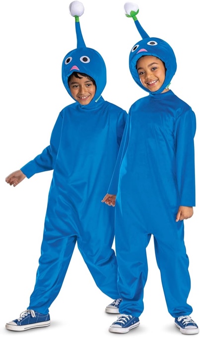 Pikmin Blue Costume for Kids, Official Nintendo Pikmin Game Hooded Jumpsuit with Headpiece