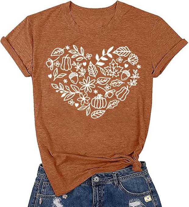 (X-Large) Fall T-Shirt for Women Family Halloween Thanksgiving Tops Cute Autumn Thankful Pumpkin Graphic Tees