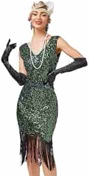 1920s Great Gatsby Flapper Dresses for Women V Neck Beaded Fringed Sleeveless Roaring 20s Cocktail Halloween Costume