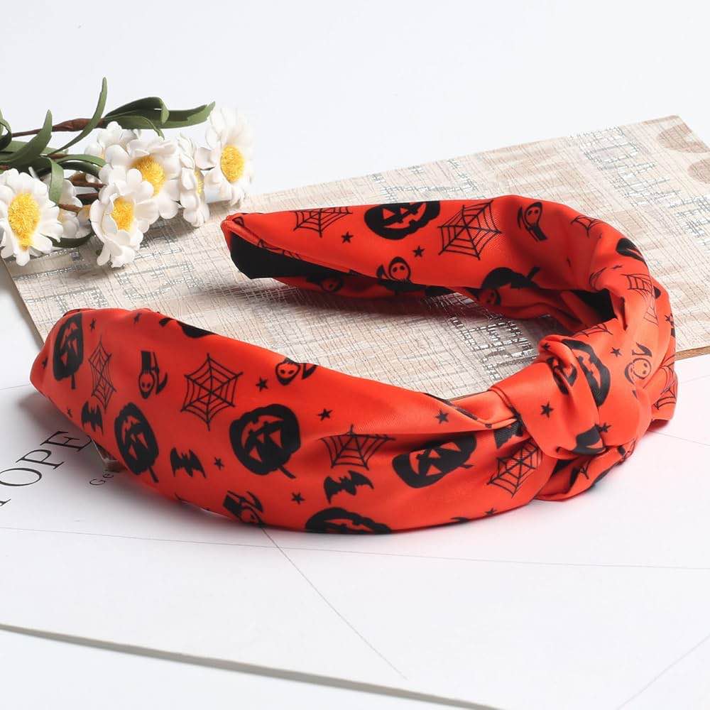FULANSI Halloween Headband Red Knotted Headbands for Women Cute Halloween Hair Accessories Horror Spider Web Hair Band Elastic Wide Hair Hoop Party Supplies Decoration