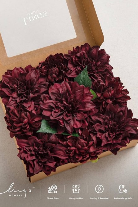Ling's moment Artificial Flowers 9pcs Silk Dahlia 5.5"/4.5" Fake Flowers for DIY Wedding Craft Bouquets Centerpieces Arrangements Party Baby Shower Home Decorations (Burgundy)