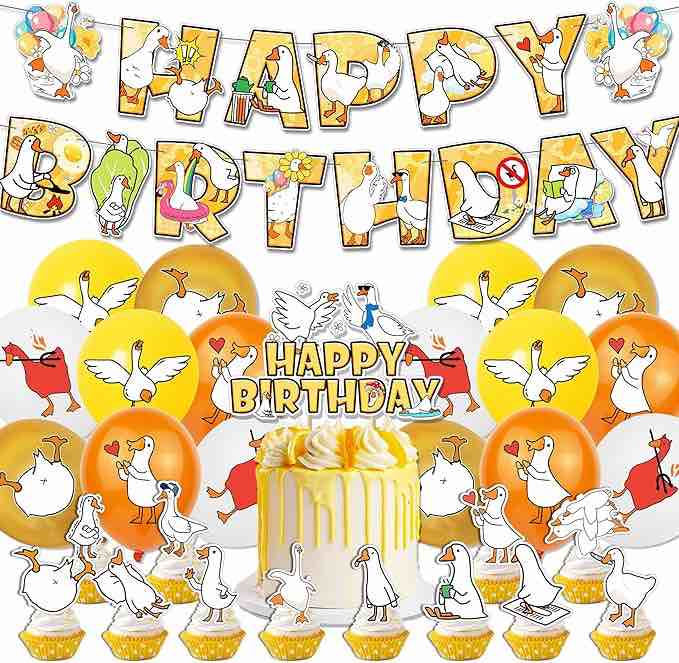 Silly goose Birthday Party Decorations with Geese Balloons banner and Cupcake Toppers