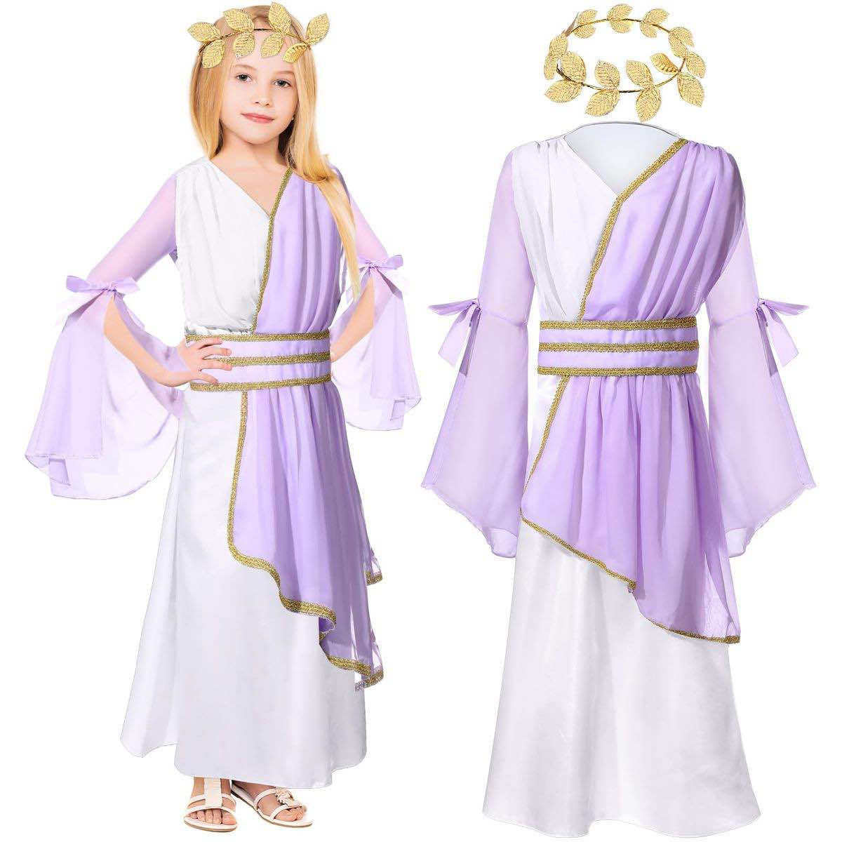 (Size XL) Geyoga 2 Pcs Greek Toga Costume Grecian Roman Costume and Roman Crown Leaf Wreath Halloween(X-Large)