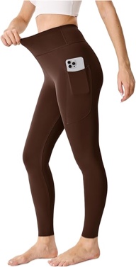 Gefyvcf Womens Seamless Leggings 28" Inseam with Pockets Buttery Soft High Waisted Tummy Control Full Length Yoga Pants 002-Brown-with Pockets X-Small-Small