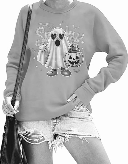 women's halloween pumpkin face long sleeve spooky sweatshirts lightweight casual pullover tops small brown-tis