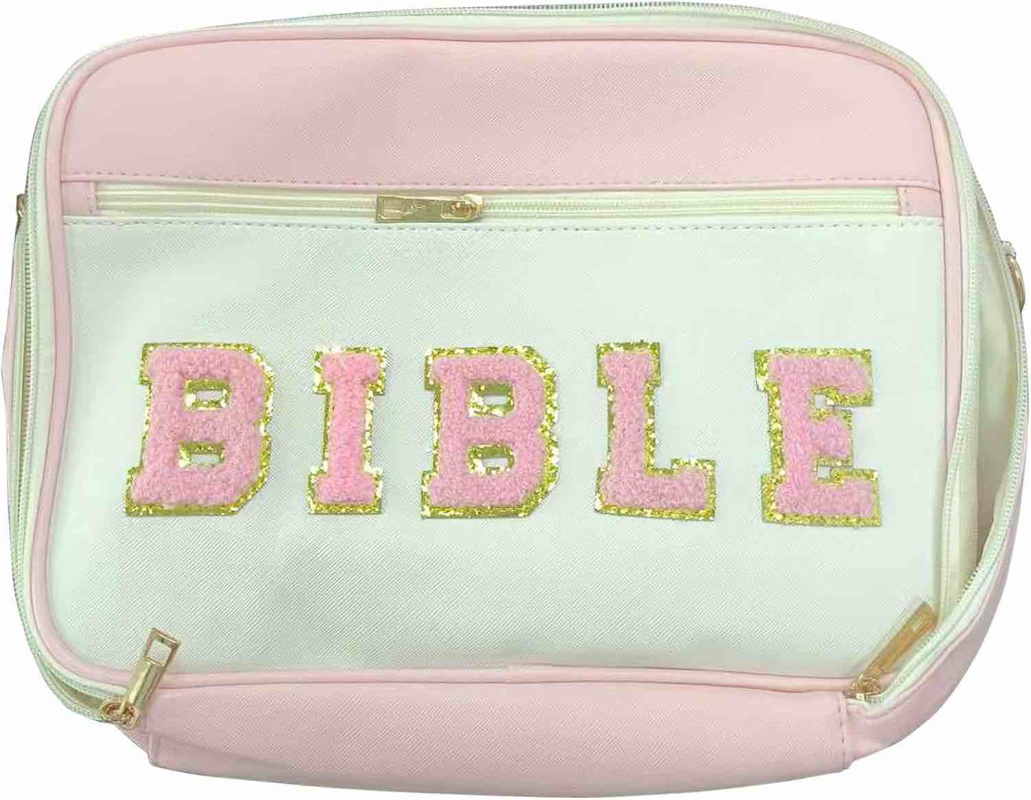ivghv bible cover case for women, large leather letter bible bag book cover with handle&shoulder strap for study accessories bible journaling, cute church tote bags christian gifts for girls (pink, l)