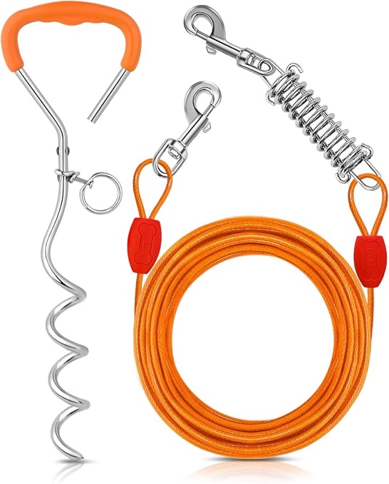 dog tie out cable and stake (30ft) — color may vary