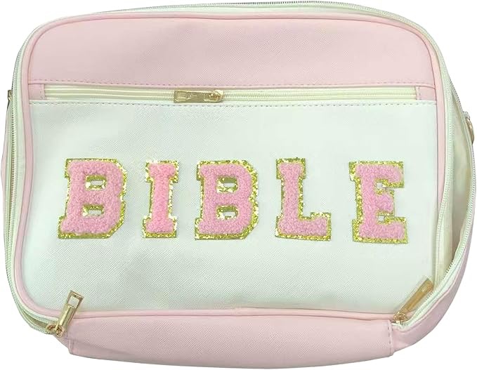 IVGHV Bible Cover Case for Women, Large Leather Letter Bible Bag Book Cover with Handle&Shoulder Strap for Study Accessories Bible Journaling, Cute Church Tote Bags Christian Gifts for Girls (Pink, L)