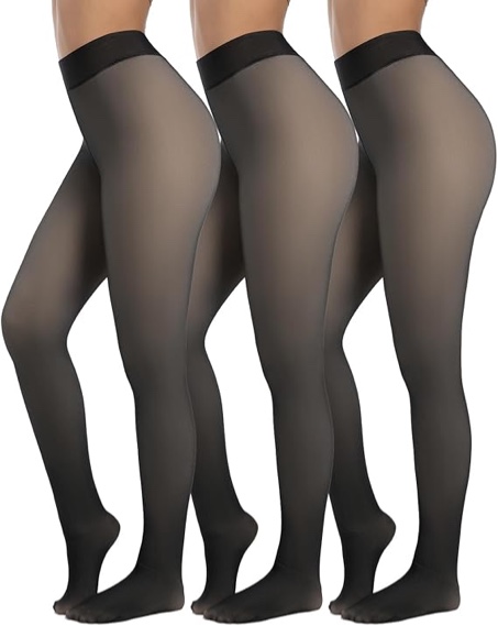 Iserkafe Fleece Lined Tights Women Fake Translucent Pantyhose Winter Warm Thick Tights