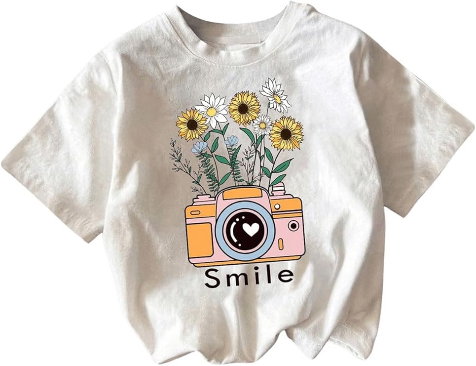RoseSeek Toddler Girl's Graphic Print Tee Shirt Round Neck Short Sleeve T Shirts Summer Cute Trendy Tops (7 yrs old)