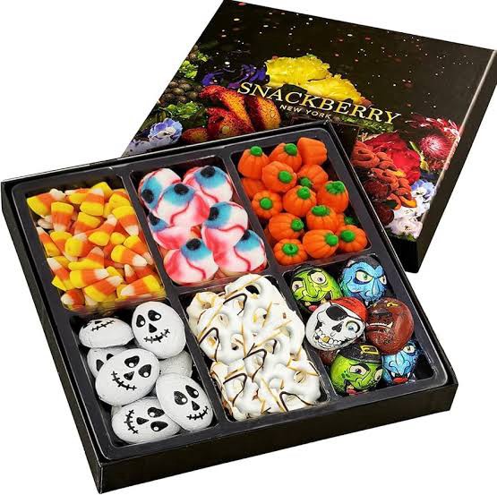halloween candy, gift-basket, candy corn, skulls & monsters, eyeballs, trick or treat, by snackberry