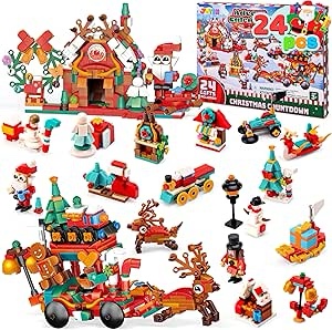 JOYIN 2025 Christmas Advent Calendar Building Blocks, 24 Days Christmas Theme Countdown Building Toy Set for Boys Girls, Xmas Party Favor Supplies, Classroom Prizes, Kids Xmas Gifts