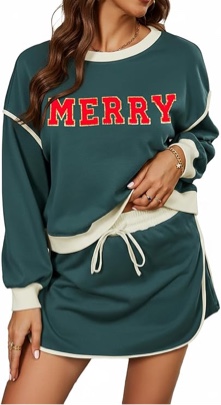 opemiby women's 2 piece sets fall casual long sleeve sweatshirts and matching skort winter lounge outfits sweatsuits