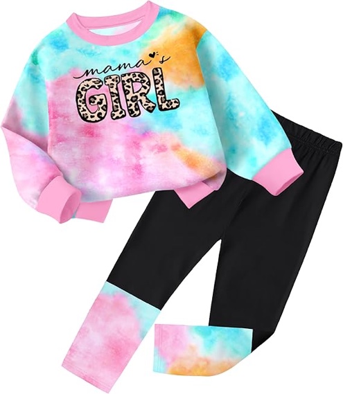 (2-3Y) ZAANTI Baby Girl Clothes Tie Dye Letter Print Top Toddler Girl Clothes and Leggings Fall Winter Girls 2 Piece Outfits 12M-4Y