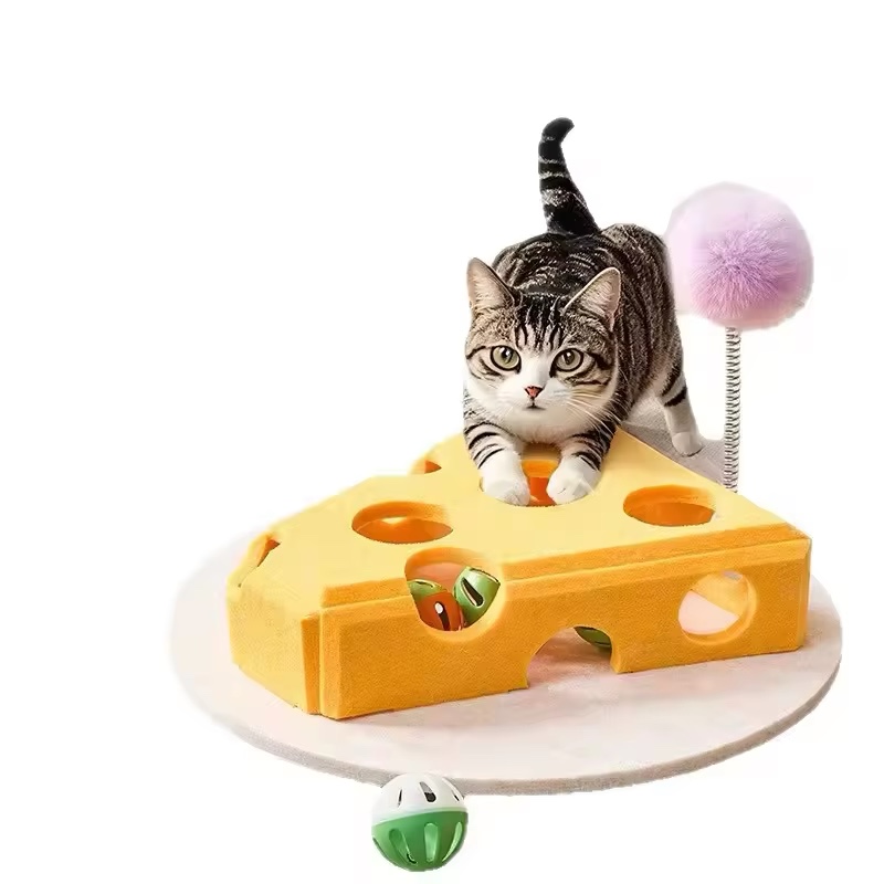 interactive cat toys puzzle toy for indoor cats,felt maze box kitterntoys pet cat games self play fun exercise hide seek moving scratching,cat toy for bored cats encourages hunting instincts(yellow)