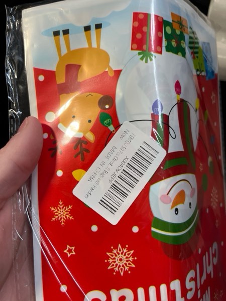 Condition photo showing New/Like New for 50 Pcs Christmas Gift Bags with Handles - Merry Christmas Goodie Bags, Cute Snowman Plastic Treat Candy Goody Cookie Snack Favor Tote Bag for Winter Xmas Holiday Christma Party Favors Supplies Christmas Red