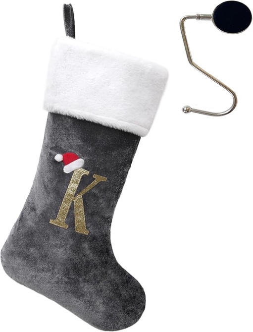 20 Inches Monogrammed Christmas Stockings with Letters,Super Soft Christmas Stockings Large Monogram Stockings Red Letter Stockings for Christmas Holiday Xmas Gift… Green Letter K