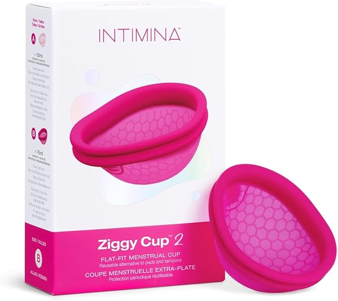 intimina ziggy cup 2 - extra-thin reusable menstrual disc, menstrual cup with flat-fit design, menstrual cups ring, period products (size b